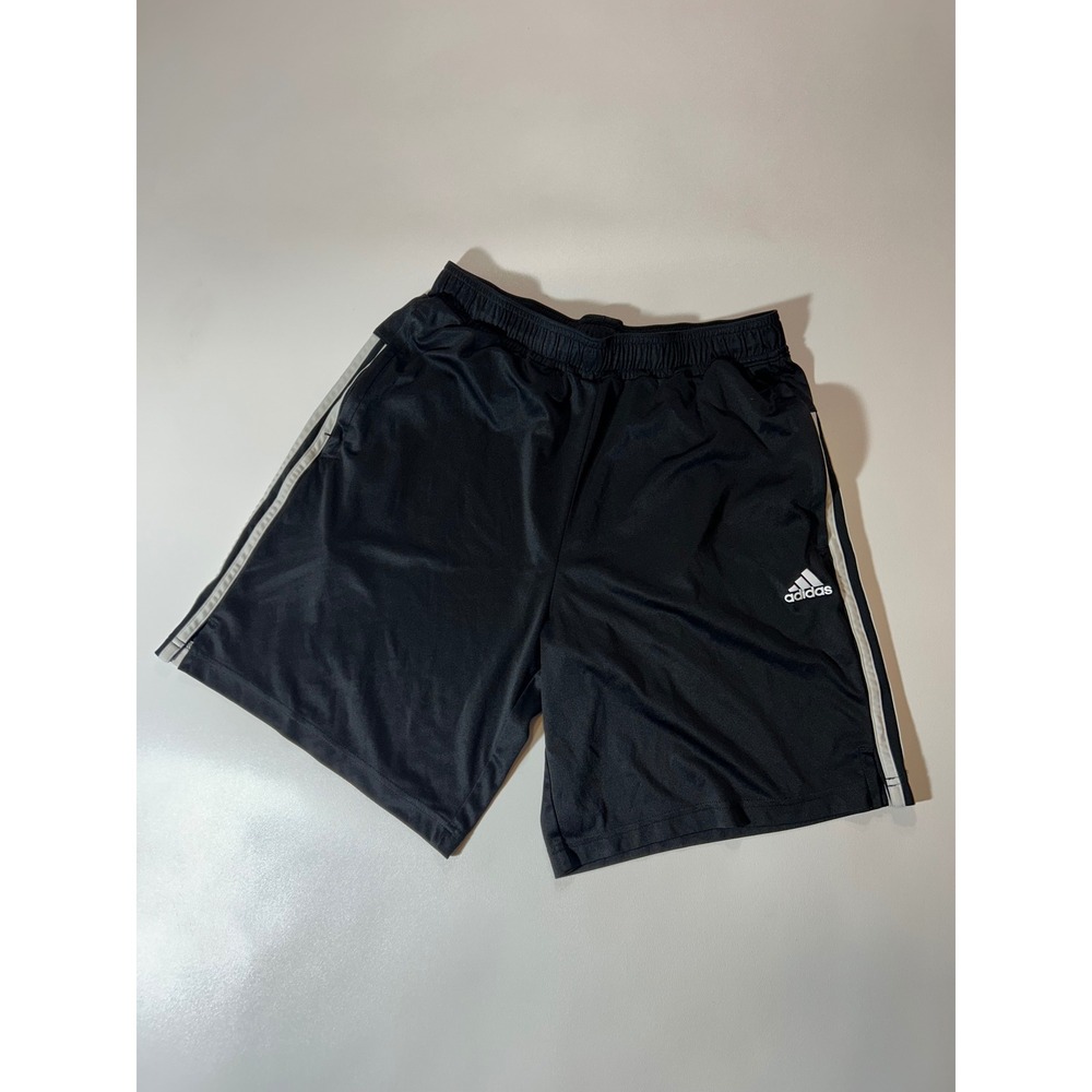 Adidas Athletic Shorts Mens Large Black Excellent 3-Stripe Zip Pocket Training